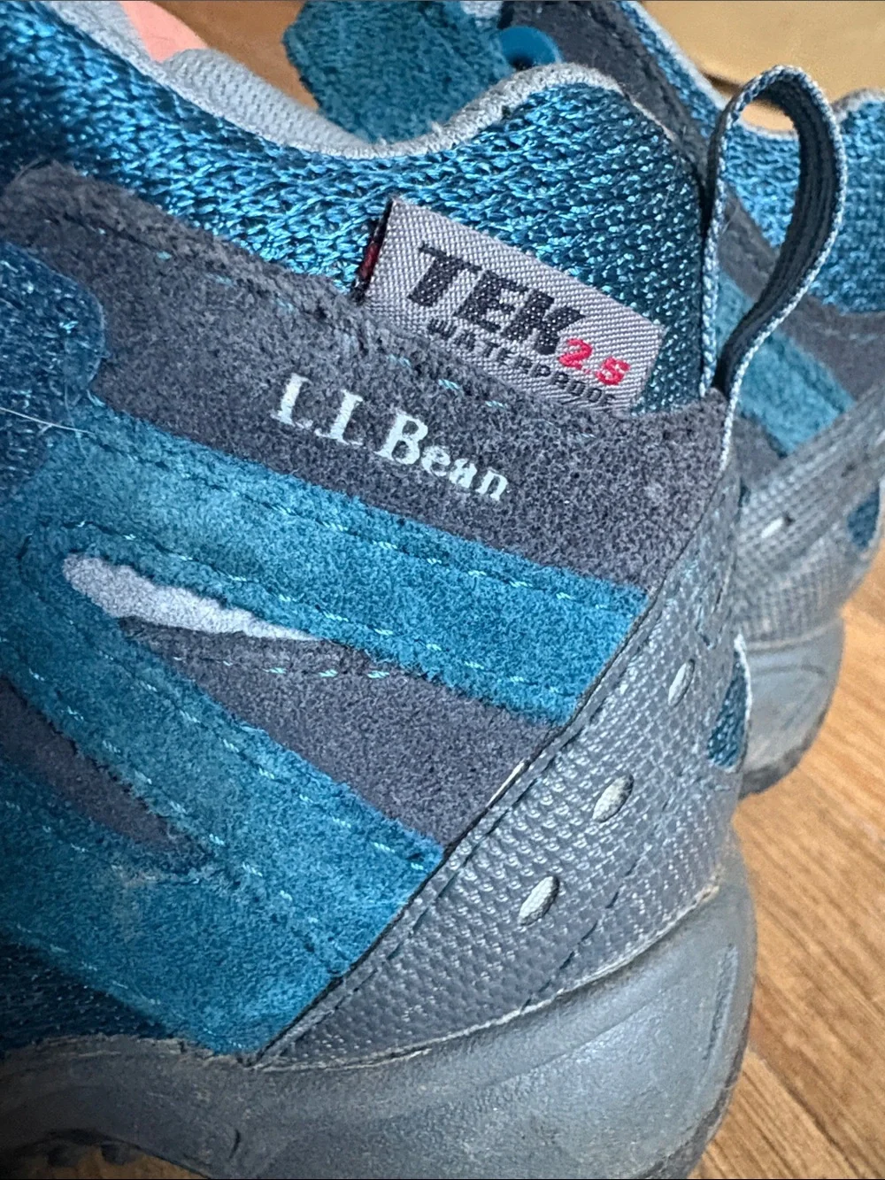 L.L. Bean Teal and Gray Kids' Velcro Hiking Boots